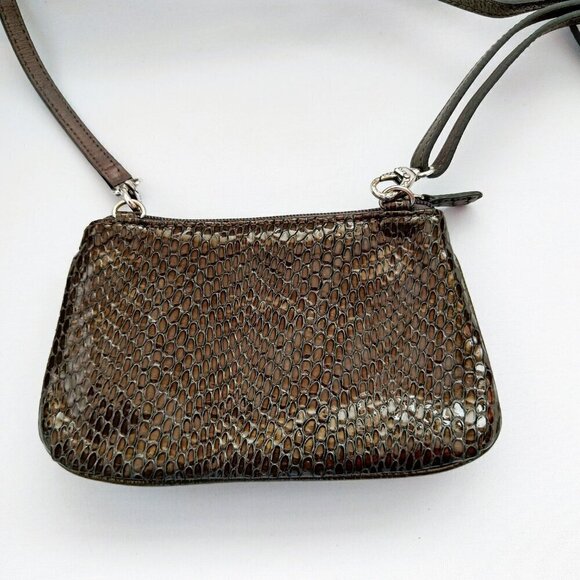 Brighton Crossbody Snakeskin Embossed Purse Bag Green Multi Color Jewels Leather - Picture 6 of 8